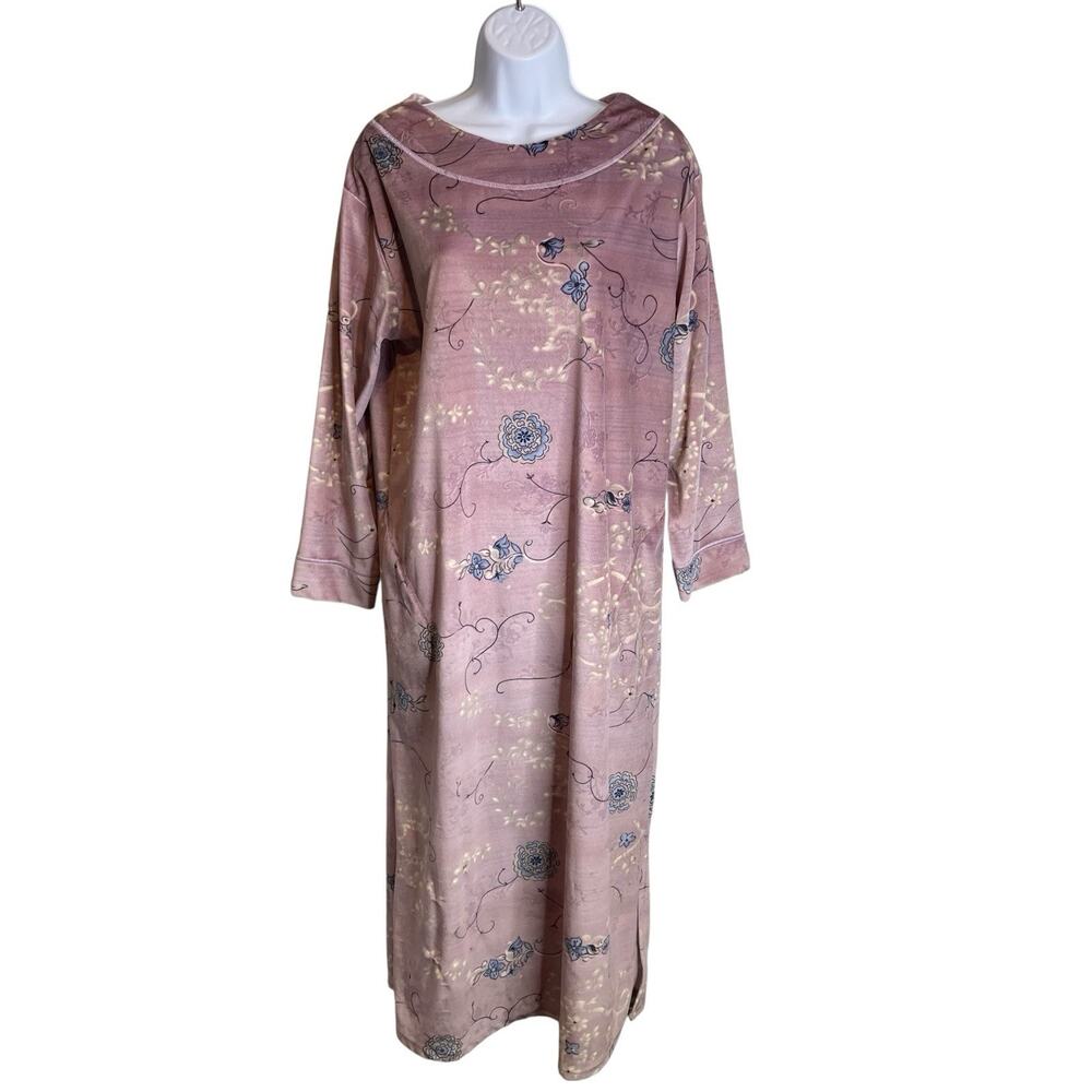 Vintage Cypress Women's Mauve Velour‎ Floral Midi Gown Kaftan Mumu Est. Size L